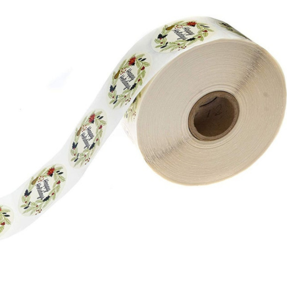 1000 wafer Christmas wreath Happy Holidays sticker - Picture 5 of 7